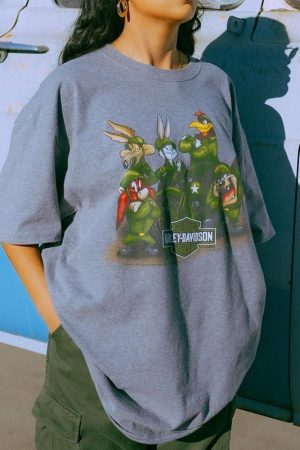 Women's Oversized American Retro Vintage T-Shirt - Trendy Loose Short Sleeve Top for Summer - European and American Style