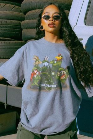 Women's Oversized American Retro Vintage T-Shirt - Trendy Loose Short Sleeve Top for Summer - European and American Style