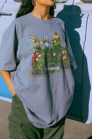 Women's Oversized American Retro Vintage T-Shirt - Trendy Loose Short Sleeve Top for Summer - European and American Style