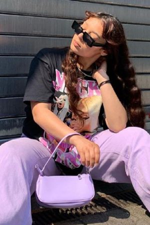 Womenâ€™s Oversized Black T-Shirt - American Retro Design, Summer Short Sleeve Top, High Street European Style