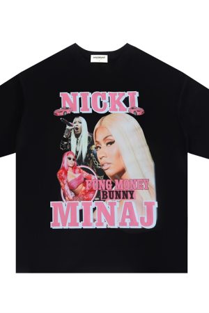 Womenâ€™s Oversized Black T-Shirt - American Retro Design, Summer Short Sleeve Top, High Street European Style