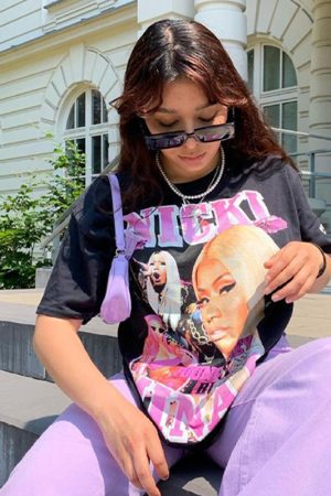 Womenâ€™s Oversized Black T-Shirt - American Retro Design, Summer Short Sleeve Top, High Street European Style