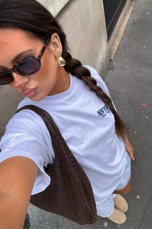 Women's Oversized Retro Minimalist Slogan Short Sleeve T-Shirt - Clean Fit, 90s National Trend Hot Girl Style