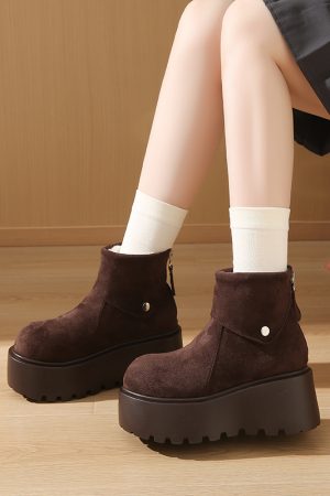 Women's Platform Thick-Soled Waterproof Snow Boots, 2024 Winter Warm Cotton Short Boots with Plush Lining
