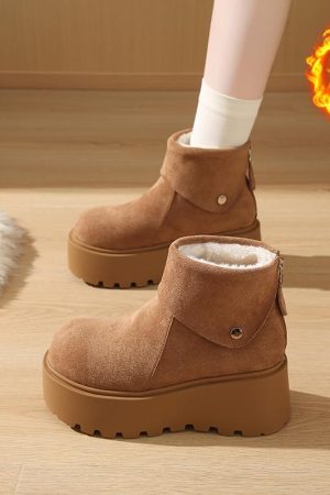 Women's Platform Thick-Soled Waterproof Snow Boots, 2024 Winter Warm Cotton Short Boots with Plush Lining