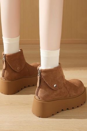 Women's Platform Thick-Soled Waterproof Snow Boots, 2024 Winter Warm Cotton Short Boots with Plush Lining