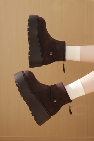 Women's Platform Thick-Soled Waterproof Snow Boots, 2024 Winter Warm Cotton Short Boots with Plush Lining