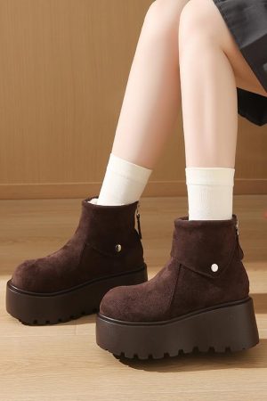 Women's Platform Thick-Soled Waterproof Snow Boots, 2024 Winter Warm Cotton Short Boots with Plush Lining