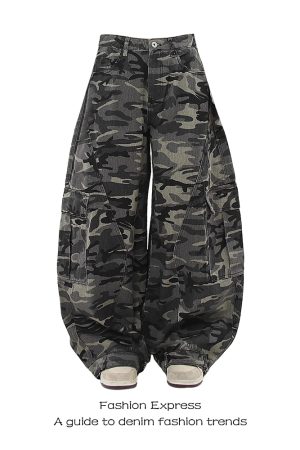 Women's Retro American-Style Multi-Pocket Camouflage Work Pants - Loose Baggy Curved Design for Autumn Winter 2025