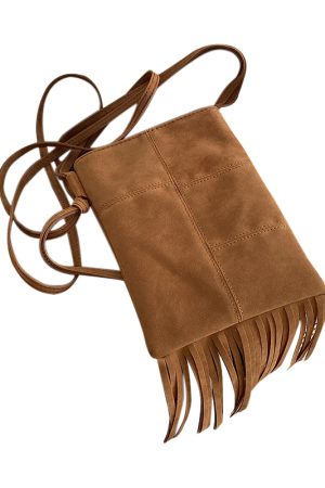 Women's Retro Fringe Mini Crossbody Bag - Suede Spring Summer 2025 American Style Small Purse