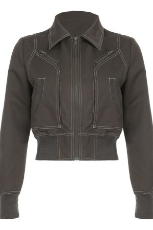 Womenâ€™s Retro Lapel Zipper Cardigan Jacket - Stylish Waist-Defining Short Coat for Autumn 2024, Versatile Street Fashion