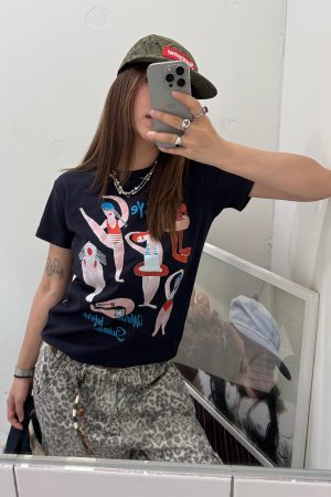 Women's Retro Printed Short-Sleeve T-Shirt - Loose Fit Elastic Summer Top - American Style - 90s Inspired Fashion