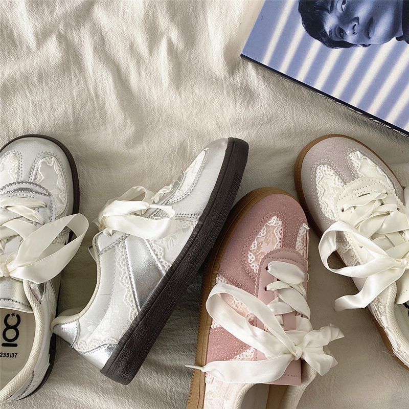 Women's Retro Thick-Soled Sneakers - Silver Lace-Up Design, Breathable White, Spring 2025 Fashion Women's Retro Thick-Soled Sneakers - Silver Lace-Up Design, Breathable White, Spring 2025 Fashion