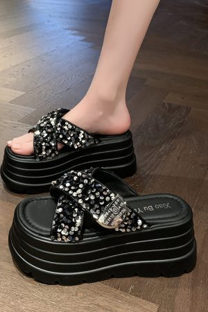 Women's Sequined Fairy-Style Summer Slippers - Thick-Soled Non-Slip Beach Sandals for Skirts - 2025 Trend