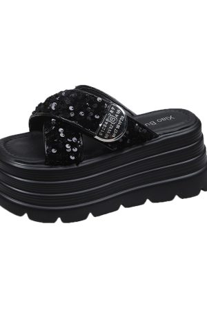 Women's Sequined Fairy-Style Summer Slippers - Thick-Soled Non-Slip Beach Sandals for Skirts - 2025 Trend