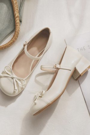 Women's Sheepskin Mary Jane Shoes - French Style Chunky Heel for Skirts - Spring Autumn Fashion