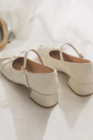 Women's Sheepskin Mary Jane Shoes - French Style Chunky Heel for Skirts - Spring Autumn Fashion