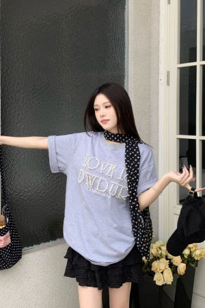 Women's Short Sleeve Bubble Letter T-Shirt - Loose Fit Round Neck Summer Top for Couples, Casual Lazy Style