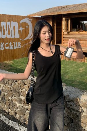 Women's Sleeveless Tank Top - 3MER Oh Oh Three Sisters Lazy Loose Summer Style - Versatile Inner/Outer Wear for Effortless Chic