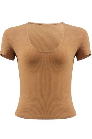 Women's Slim Fit White U-Neck T-Shirt - Sexy Tight Stretchy Short Sleeve Top for Hot Girl Style