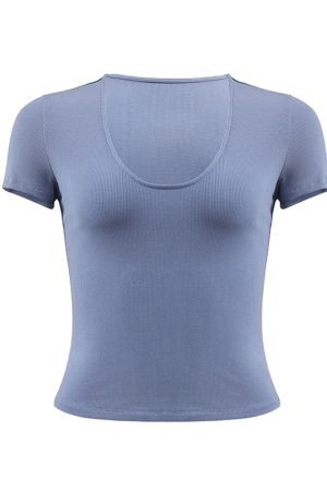 Women's Slim Fit White U-Neck T-Shirt - Sexy Tight Stretchy Short Sleeve Top for Hot Girl Style