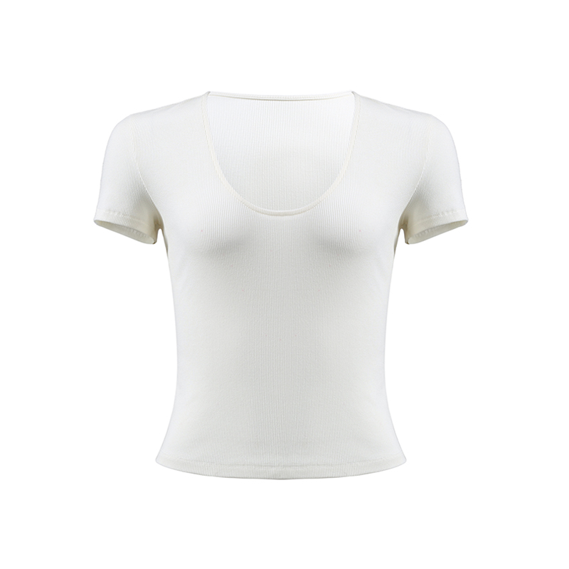 Women's Slim Fit White U-Neck T-Shirt - Sexy Tight Stretchy Short Sleeve Top for Hot Girl Style Women's Slim Fit White U-Neck T-Shirt - Sexy Tight Stretchy Short Sleeve Top for Hot Girl Style