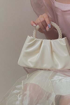 Women's Spring Summer Ruffled Cloud Bag - French Pearl Handheld Shoulder Crossbody Small Bag