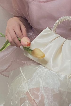 Women's Spring Summer Ruffled Cloud Bag - French Pearl Handheld Shoulder Crossbody Small Bag