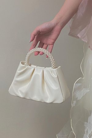 Women's Spring Summer Ruffled Cloud Bag - French Pearl Handheld Shoulder Crossbody Small Bag