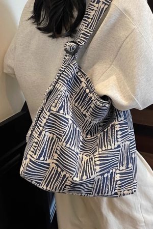 Women's Striped Canvas Tote Bag - Large Capacity, Versatile Crossbody for Casual Commuting and Daily Use