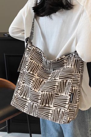 Women's Striped Canvas Tote Bag - Large Capacity, Versatile Crossbody for Casual Commuting and Daily Use