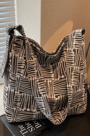 Women's Striped Canvas Tote Bag - Large Capacity, Versatile Crossbody for Casual Commuting and Daily Use