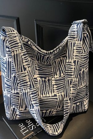 Women's Striped Canvas Tote Bag - Large Capacity, Versatile Crossbody for Casual Commuting and Daily Use