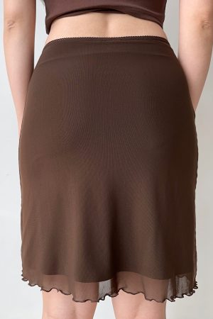 Women's Summer Bodycon Skirt - Retro Solid Color Lace Mesh Mini Skirt, European American Style, Y2K Fashion