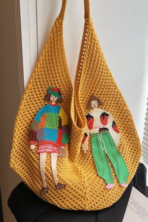 Women's Summer Cotton Woven Tote Bag, Niche Shoulder Underarm Commuting Bag, Lazy Style Hollow Straw Vacation Accessory