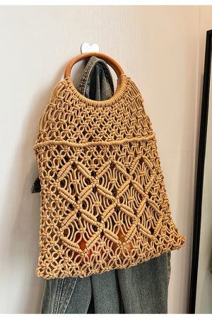 Women's Summer Hollow Woven Tote Bag - Large Capacity Net Straw Beach Vacation Bag 2025