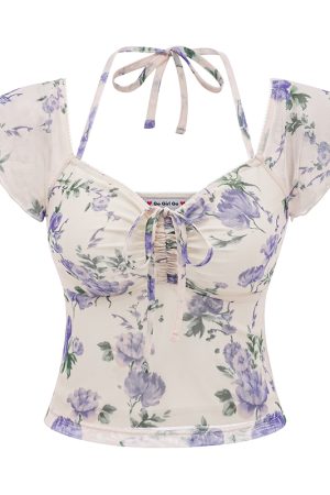 Womenâ€™s Summer Slim Fit Printed Mesh V-neck Short Sleeve T-shirt - European American Style, Casual Waist-Hanging Top