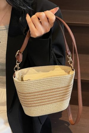 Women's Summer Straw Woven Bucket Bag - Versatile Beach Crossbody Bag for Seaside Vacation - 2025 Trendy Style