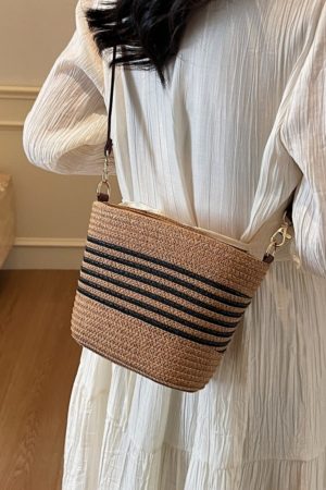 Women's Summer Straw Woven Bucket Bag - Versatile Beach Crossbody Bag for Seaside Vacation - 2025 Trendy Style