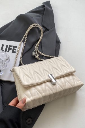 Women's Textured Embroidered Shoulder Bag - Versatile Summer Chain Crossbody Bag for High-End Style 2025