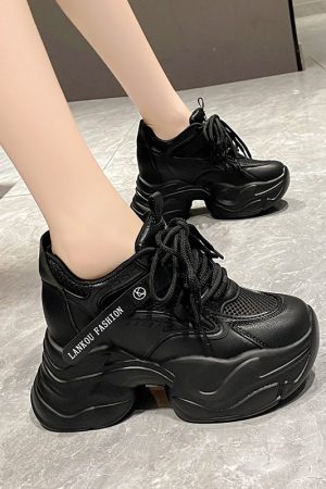 Women's Thick-Soled Dad Shoes, 9cm Platform, Breathable Spring 2023 Style, Trendy Small Size White Sneakers