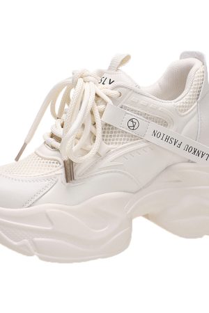 Women's Thick-Soled Dad Shoes, 9cm Platform, Breathable Spring 2023 Style, Trendy Small Size White Sneakers