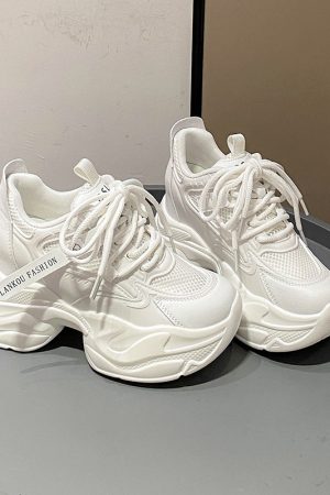 Women's Thick-Soled Dad Shoes, 9cm Platform, Breathable Spring 2023 Style, Trendy Small Size White Sneakers
