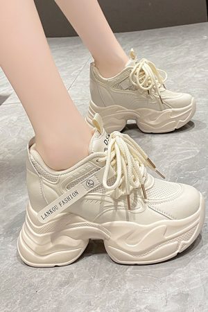 Women's Thick-Soled Dad Shoes, 9cm Platform, Breathable Spring 2023 Style, Trendy Small Size White Sneakers