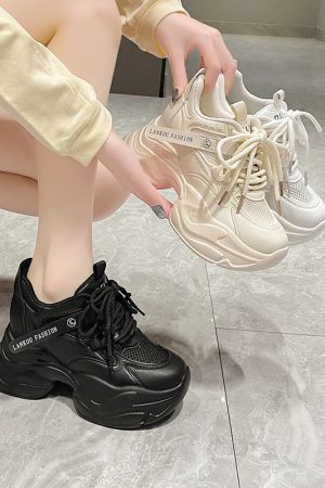 Women's Thick-Soled Dad Shoes, 9cm Platform, Breathable Spring 2023 Style, Trendy Small Size White Sneakers