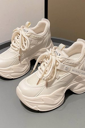 Women's Thick-Soled Dad Shoes, 9cm Platform, Breathable Spring 2023 Style, Trendy Small Size White Sneakers