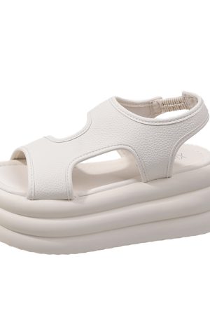 Women's Versatile Open-Toe Thick-Soled Cross-Strap Beach Sandals 2025 Summer Roman Style Soft Sole Elastic Band Footwear