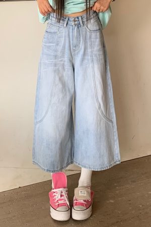 Women's Vintage Denim Wide-Leg Shorts - Loose Fit Eight-Point Style for Summer, Casual American Vintage Fashion