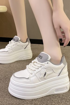 Women's White Platform Shoes - 2024 Trendy Thick-Soled Casual Footwear for Petite, Height-Increasing Versatile Style
