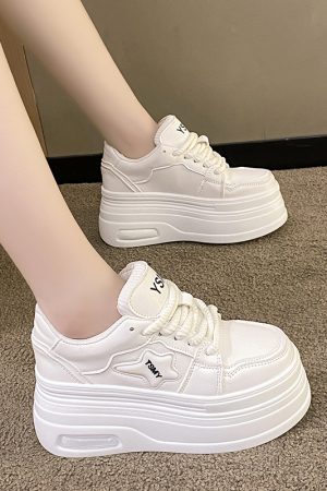 Women's White Platform Shoes - 2024 Trendy Thick-Soled Casual Footwear for Petite, Height-Increasing Versatile Style